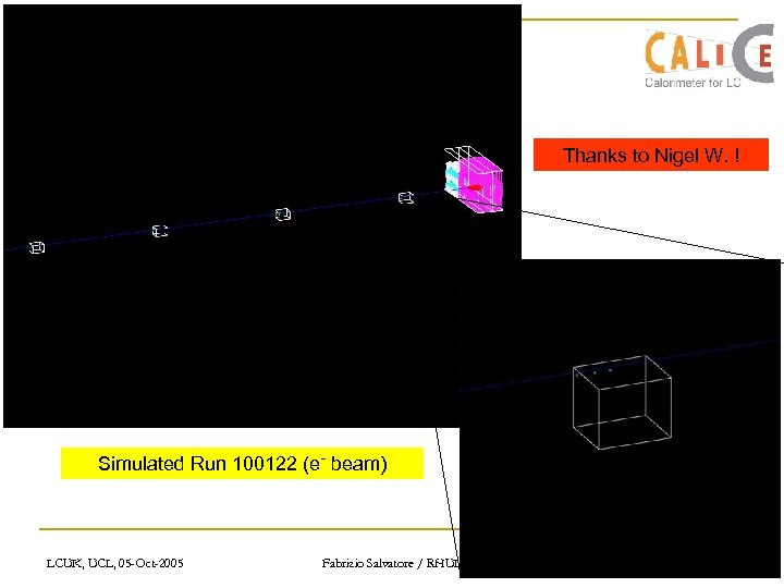 Thanks to Nigel W. ! Simulated Run 100122 (e- beam) LCUK, UCL, 05 -Oct-2005