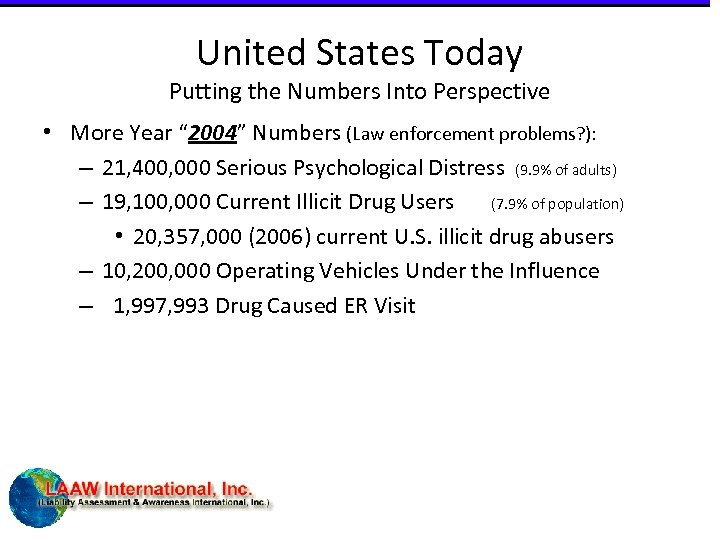 United States Today Putting the Numbers Into Perspective • More Year “ 2004” Numbers