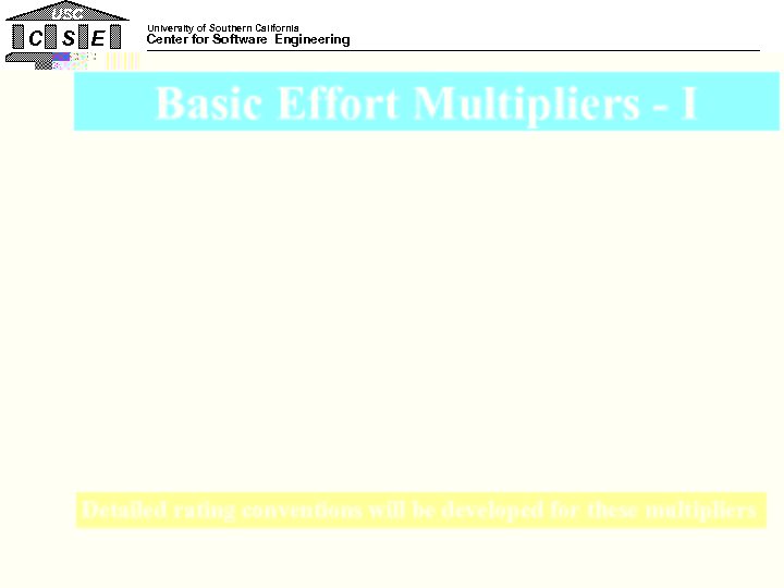 USC C S E University of Southern California Center for Software Engineering Basic Effort