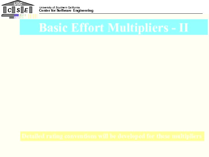 USC C S E University of Southern California Center for Software Engineering Basic Effort