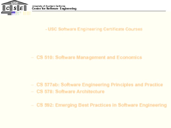 USC C S E University of Southern California Center for Software Engineering Critical Success