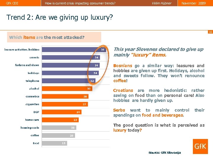 Gf. K CEE How is current crisis impacting consumer trends? Vilém Hübner November 2009