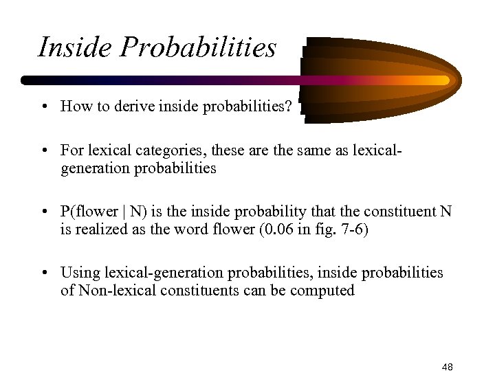 Inside Probabilities • How to derive inside probabilities? • For lexical categories, these are