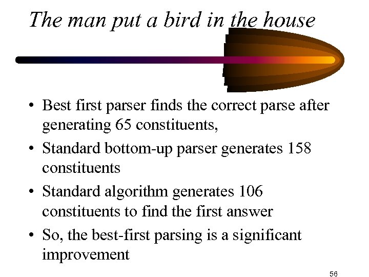 The man put a bird in the house • Best first parser finds the