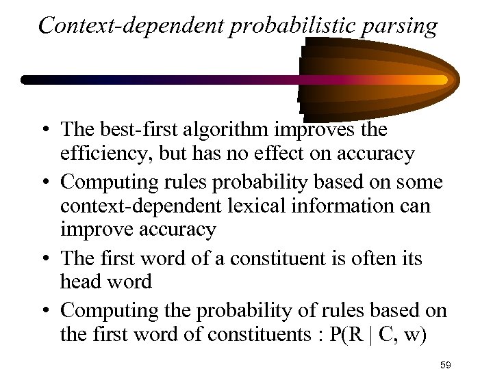 Context-dependent probabilistic parsing • The best-first algorithm improves the efficiency, but has no effect