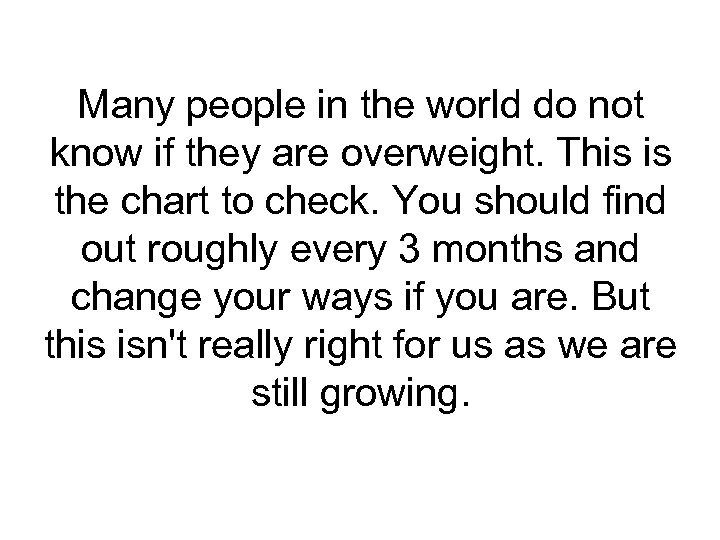 Many people in the world do not know if they are overweight. This is