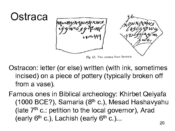 Ostraca Ostracon: letter (or else) written (with ink, sometimes incised) on a piece of