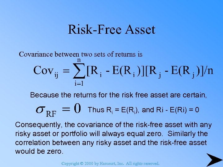 Risk-Free Asset Covariance between two sets of returns is Because the returns for the