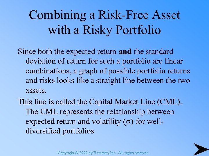 Combining a Risk-Free Asset with a Risky Portfolio Since both the expected return and