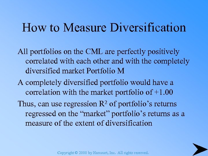 How to Measure Diversification All portfolios on the CML are perfectly positively correlated with