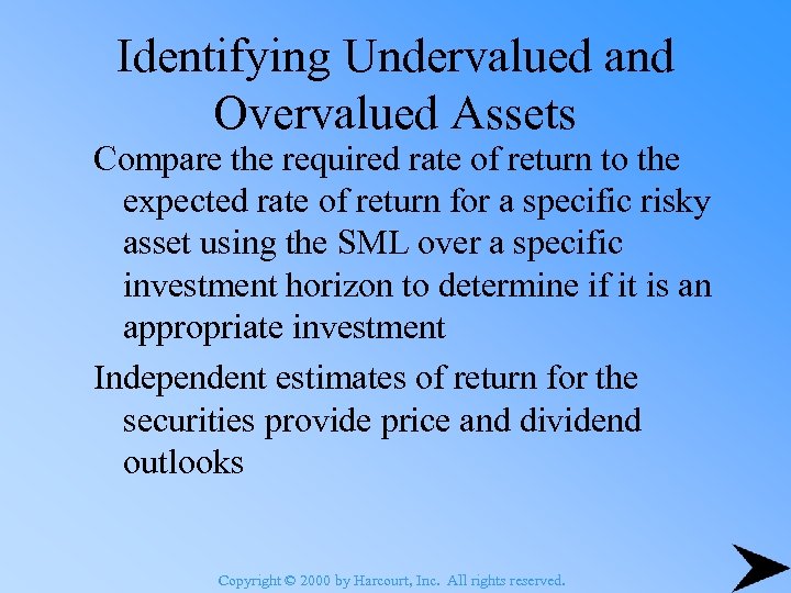 Identifying Undervalued and Overvalued Assets Compare the required rate of return to the expected
