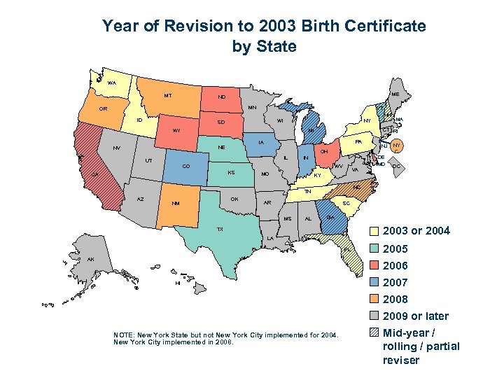 Year of Revision to 2003 Birth Certificate by State WA MT ME ND MN