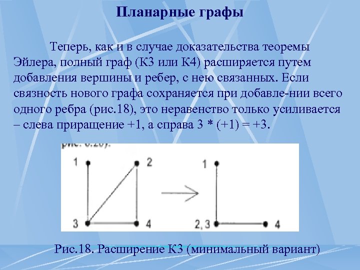 Планарные графы Теперь, как и в случае доказательства теоремы Эйлера, полный граф (К 3