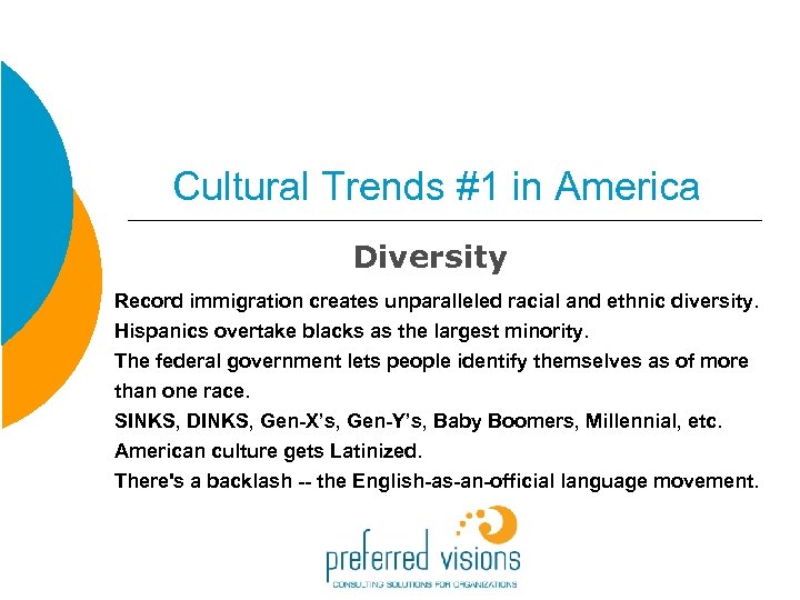 Cultural Trends #1 in America Diversity Record immigration creates unparalleled racial and ethnic diversity.