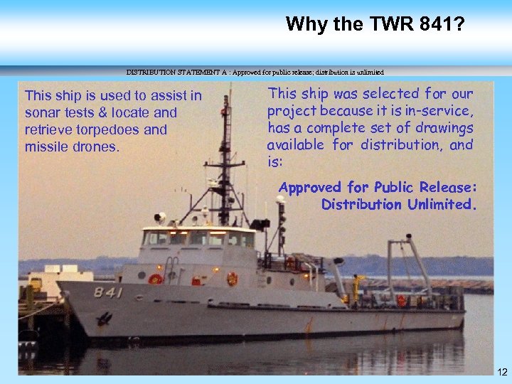 Why the TWR 841? DISTRIBUTION STATEMENT A : Approved for public release; distribution is