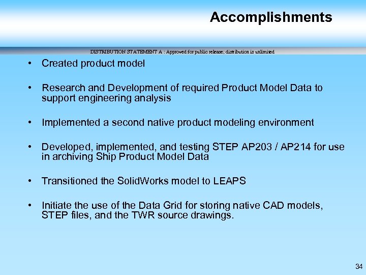 Accomplishments DISTRIBUTION STATEMENT A : Approved for public release; distribution is unlimited • Created