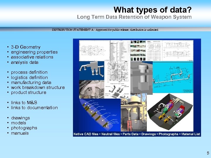 What types of data? Long Term Data Retention of Weapon System DISTRIBUTION STATEMENT A
