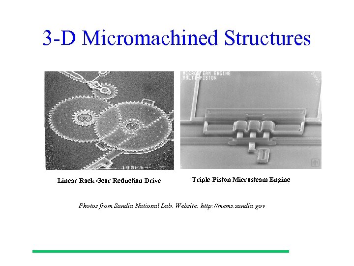 3 -D Micromachined Structures Linear Rack Gear Reduction Drive Triple-Piston Microsteam Engine Photos from