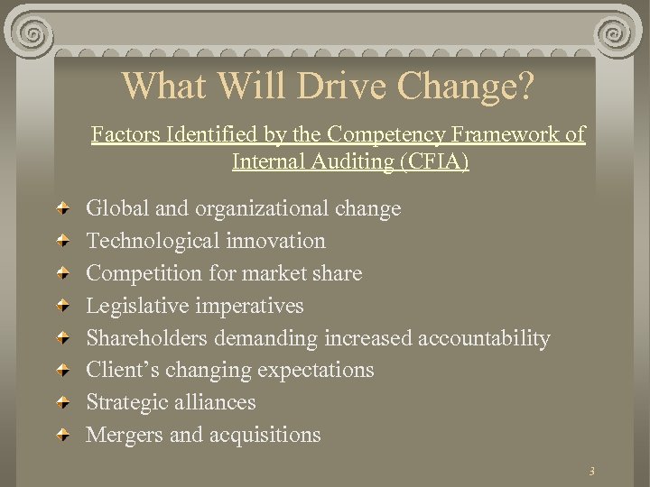What Will Drive Change? Factors Identified by the Competency Framework of Internal Auditing (CFIA)