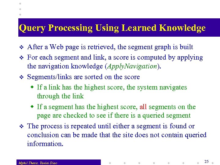 Query Processing Using Learned Knowledge v v After a Web page is retrieved, the