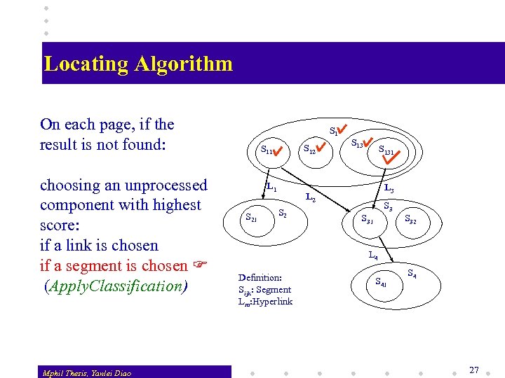 Locating Algorithm On each page, if the result is not found: choosing an unprocessed