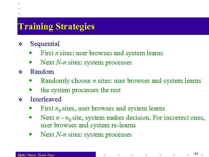 Training Strategies v v v Sequential w First n sites: user browses and system