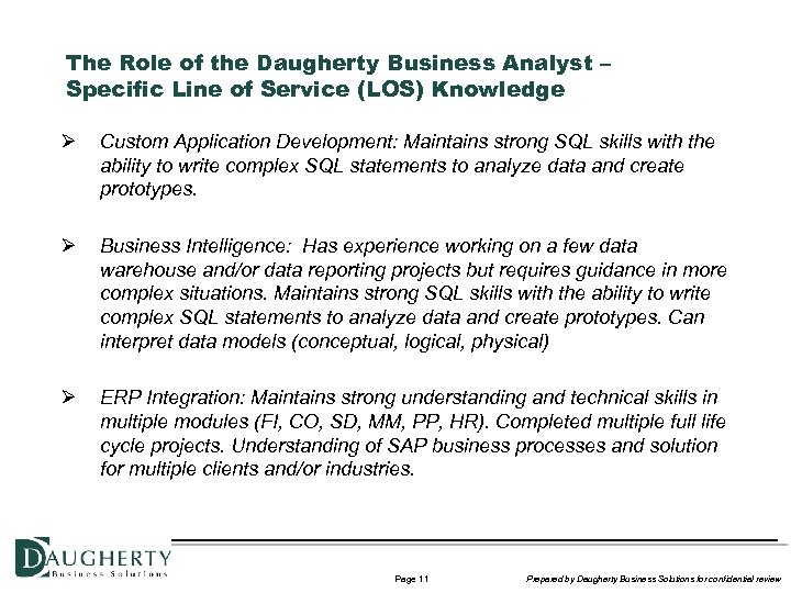 The Role of the Daugherty Business Analyst – Specific Line of Service (LOS) Knowledge