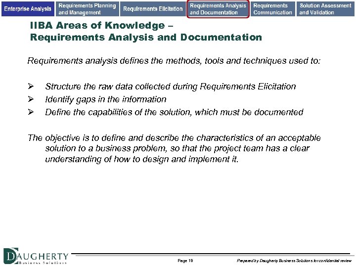 IIBA Areas of Knowledge – Requirements Analysis and Documentation Requirements analysis defines the methods,