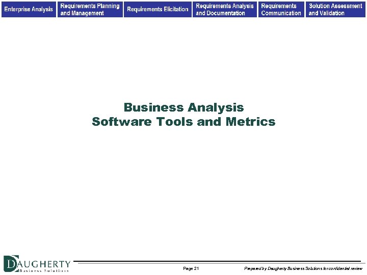 Business Analysis Software Tools and Metrics Page 21 Prepared by Daugherty Business Solutions for