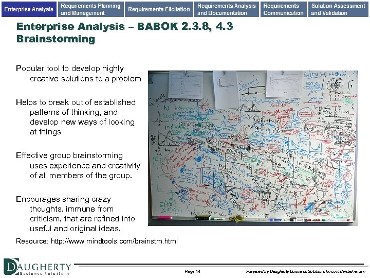 Enterprise Analysis – BABOK 2. 3. 8, 4. 3 Brainstorming Popular tool to develop