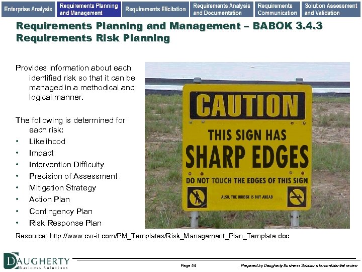 Requirements Planning and Management – BABOK 3. 4. 3 Requirements Risk Planning Provides information