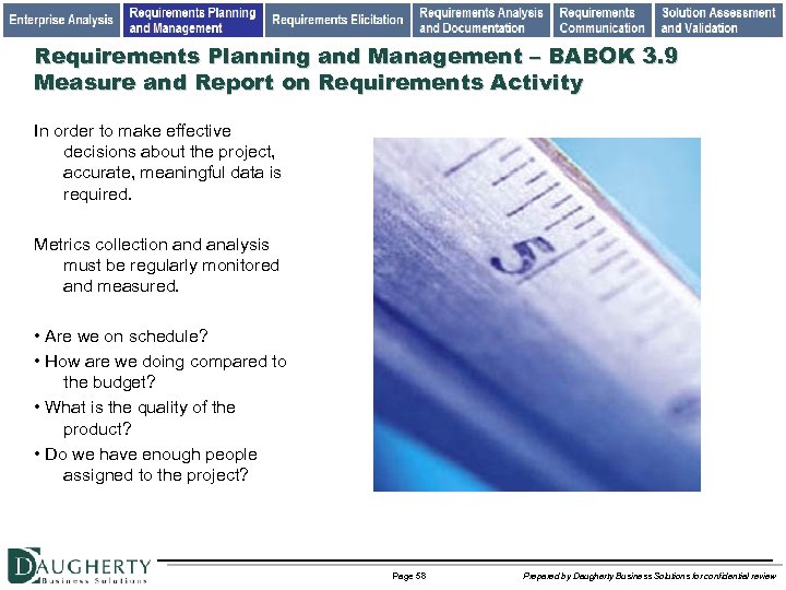 Requirements Planning and Management – BABOK 3. 9 Measure and Report on Requirements Activity