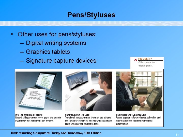 Pens/Styluses • Other uses for pens/styluses: – Digital writing systems – Graphics tablets –