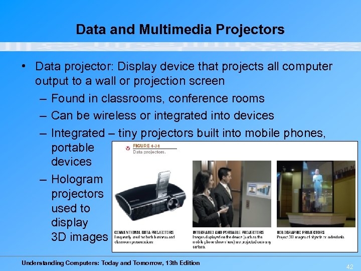 Data and Multimedia Projectors • Data projector: Display device that projects all computer output