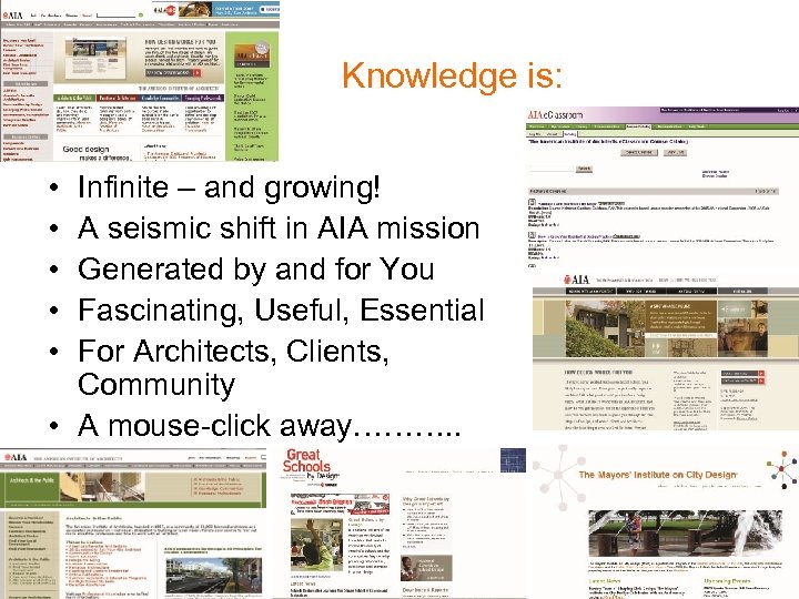 Knowledge is: • • • Infinite – and growing! A seismic shift in AIA