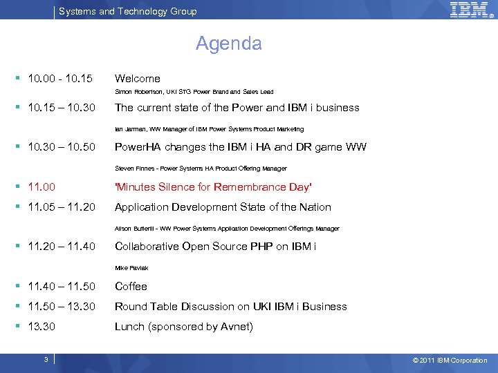 Systems and Technology Group Agenda § 10. 00 - 10. 15 Welcome Simon Robertson,