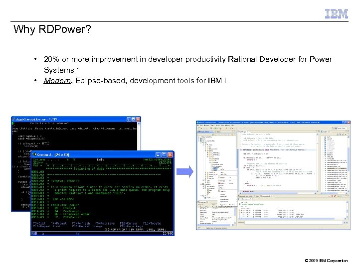 Why RDPower? • 20% or more improvement in developer productivity Rational Developer for Power