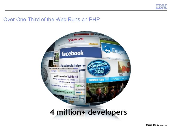 Over One Third of the Web Runs on PHP 4 million+ developers © 2009