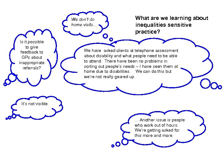 We don’t do home visits. . Is it possible to give feedback to GPs