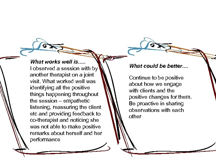 What works well is. . . I observed a session with by anotherapist on