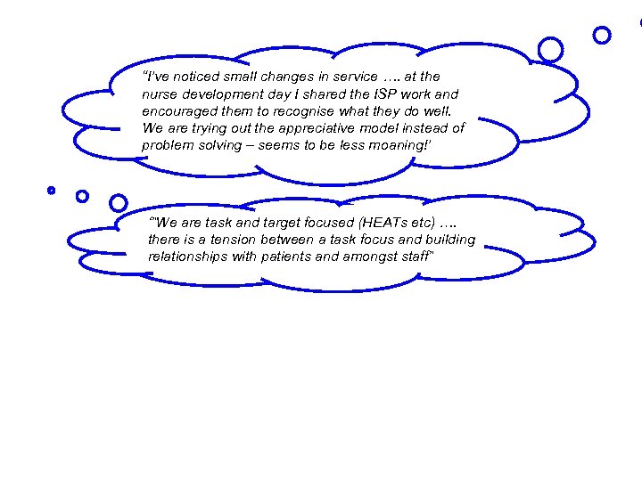 “I’ve noticed small changes in service …. at the nurse development day I shared