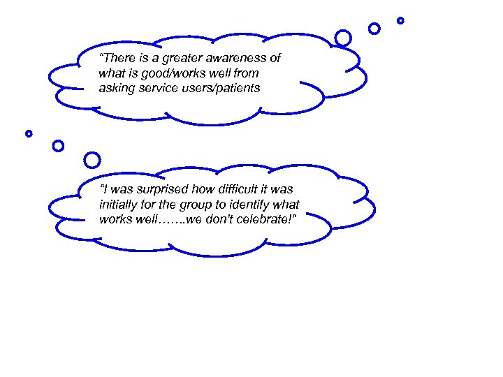 “There is a greater awareness of what is good/works well from asking service users/patients