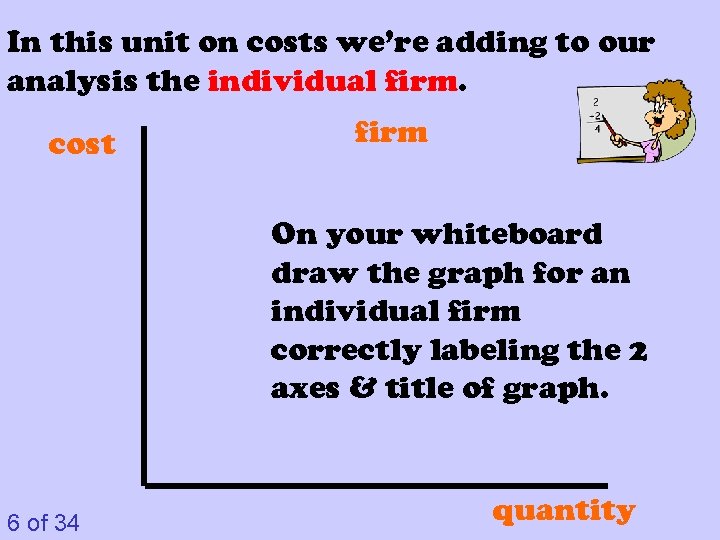 In this unit on costs we’re adding to our analysis the individual firm. cost