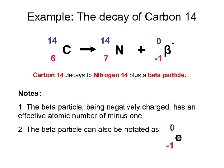 Example: The decay of Carbon 14 14 6 C 14 7 N + 0