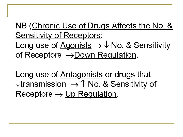 NB (Chronic Use of Drugs Affects the No. & Sensitivity of Receptors: Long use