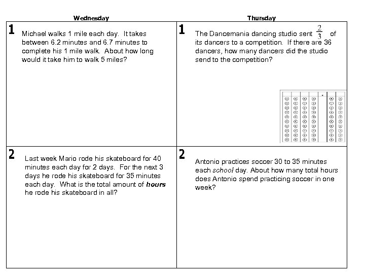 Wednesday Michael walks 1 mile each day. It takes between 6. 2 minutes and