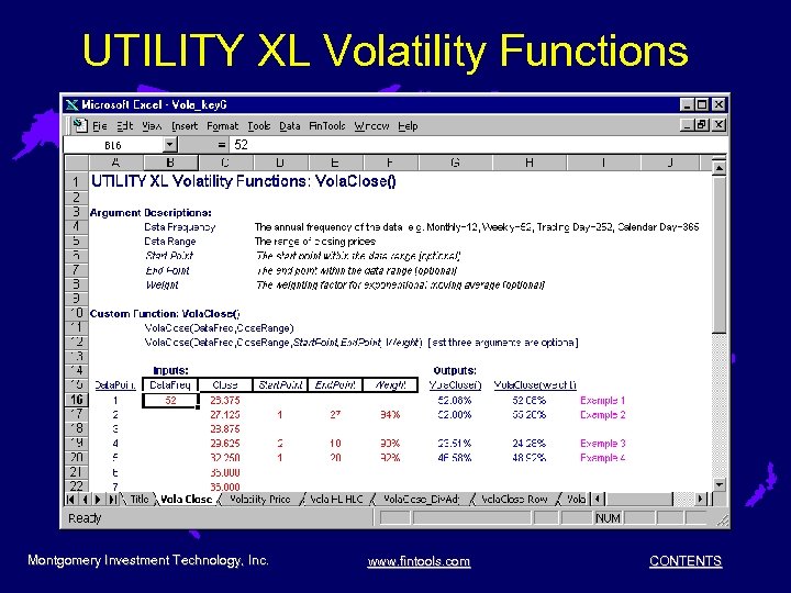 UTILITY XL Volatility Functions Montgomery Investment Technology, Inc. www. fintools. com CONTENTS 