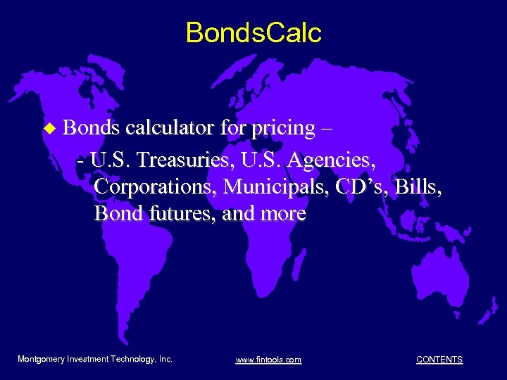 Bonds. Calc u Bonds calculator for pricing – - U. S. Treasuries, U. S.