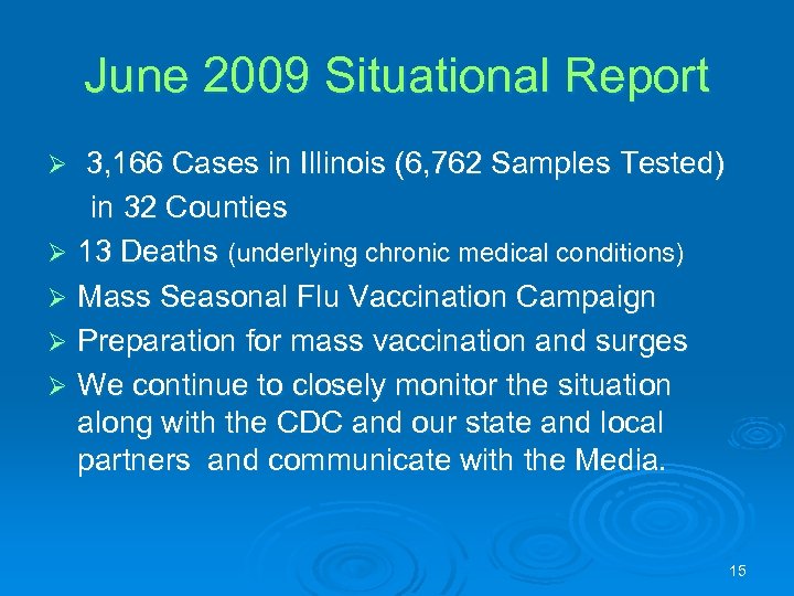 June 2009 Situational Report 3, 166 Cases in Illinois (6, 762 Samples Tested) in