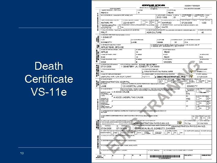 Death Certificate VS-11 e 13 DEMO REGISTRAR MD, PHD EDRS OVERVIEW 